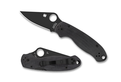 The Para  3 G-10 Black Black Blade Knife shown opened and closed.
