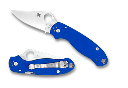 The Para  3  G-10 Blue M390 Exclusive Knife shown opened and closed.