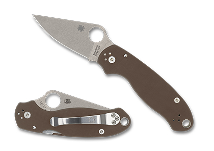 The PARA  3 BROWN G-10 CPM  15V  SPRINT RUN  Knife shown opened and closed.