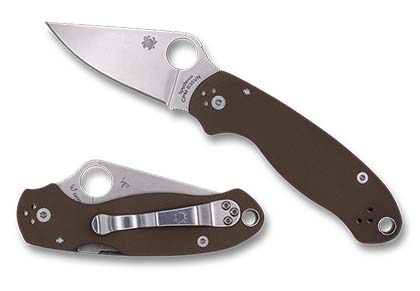 The Para  3 Earth Brown G-10 CPM S35VN Exclusive Knife shown opened and closed.
