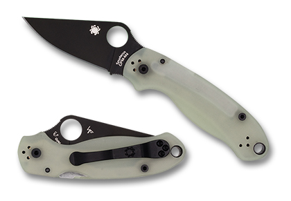 The Para™ 3 Natural G-10 CPM M4 Black Blade Exclusive shown open and closed