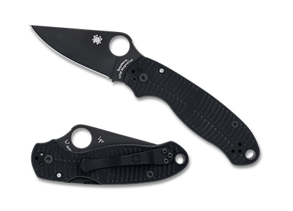The PARA  3 SALT  BLACK G-10 CPM  MAGNACUT  BLACK BLADE Knife shown opened and closed.