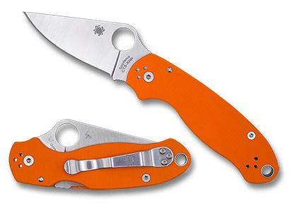 The Para  3 G-10 Orange CTS XHP Exclusive Knife shown opened and closed.