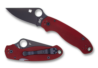 The Para  3 G-10 Red CPM 4V Black Blade Exclusive Knife shown opened and closed.