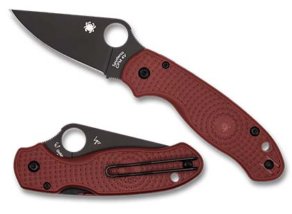 The Para  3 Lightweight Red FRN CPM 4V Black Blade Exclusive Knife shown opened and closed.