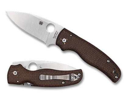 The Shaman  Brown Burlap Micarta CPM S90V Exclusive Knife shown opened and closed.