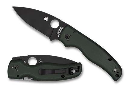 The Shaman  Forest Green G-10 CPM CRU-WEAR Black Blade Exclusive Knife shown opened and closed.