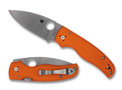 The Shaman  Orange G-10 CTS XHP Exclusive Knife shown opened and closed.
