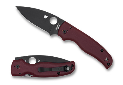 The Shaman  Red G-10 CPM 4V Black Blade Exclusive Knife shown opened and closed.