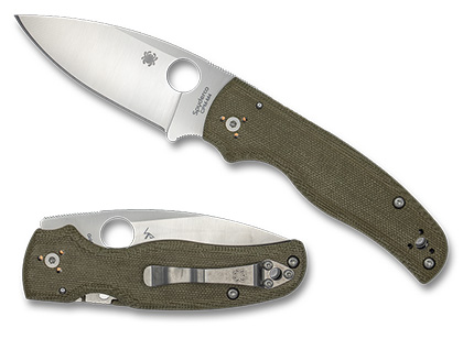 The Shaman  Green Canvas Micarta CPM M4 Exclusive Knife shown opened and closed.