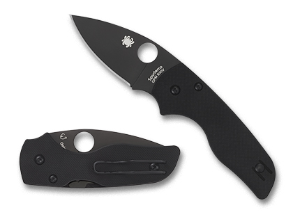 The Lil  Native  G-10 Black   Black Blade Knife shown opened and closed.
