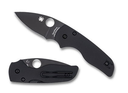 The Lil  Native  Smooth Black G-10 CPM CRU-WEAR Black Blade Exclusive Knife shown opened and closed.