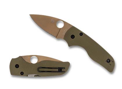 The Lil  Native  OD Green G-10 CTS 204P Flat Dark Earth Blade Exclusive Knife shown opened and closed.