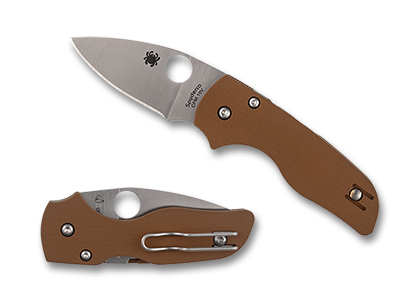 The Lil  039  Native  Compression Lock  Coyote Brown G-10 CPM  10V Knife shown opened and closed.