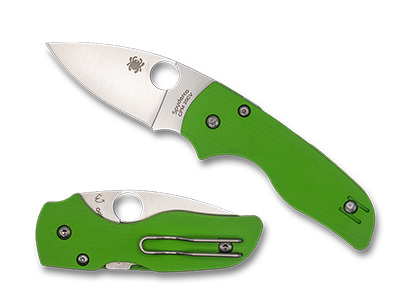 The Lil  039  Native  Compression Lock  Neon Green G-10 CPM  20CV Knife shown opened and closed.