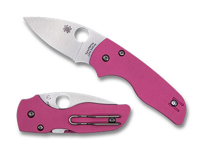 The Lil  Native  Pink G-10 CPM S45VN Exclusive Knife shown opened and closed.
