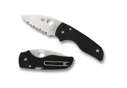 The Lil  039  Native  G-10 Black Knife shown opened and closed.