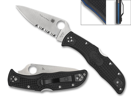 The Endela  Lightweight Thin Blue Line Knife shown opened and closed.