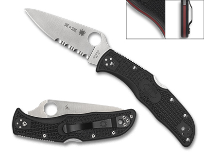 The Endela  Lightweight Thin Red Line Knife shown opened and closed.