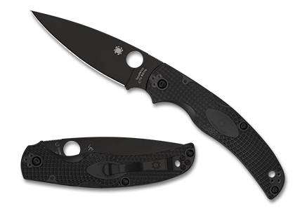 The Native Chief  Black Lightweight Black Blade Knife shown opened and closed.