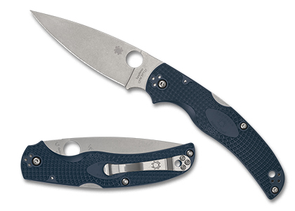 The Native Chief  Blue Lightweight CPM SPY27 Knife shown opened and closed.