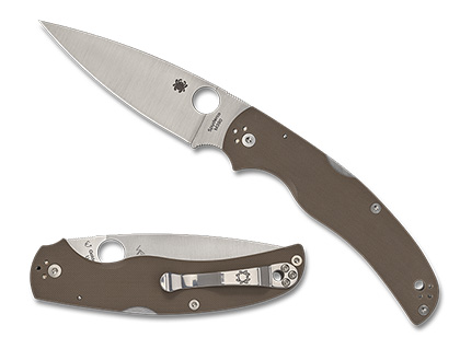 The Native Chief  Brown G-10 M390 Sprint Run Knife shown opened and closed.