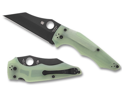 The YoJumbo  Natural G-10 CPM M4 Black Blade Exclusive Knife shown opened and closed.