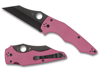 The YoJumbo  PINK G-10 BLACK BLADE SPRINT RUN  Knife shown opened and closed.
