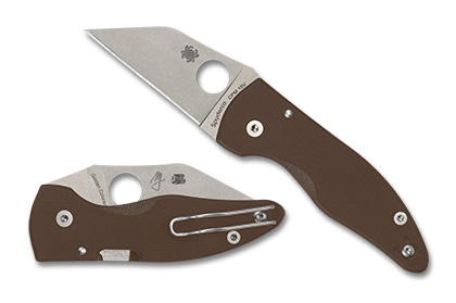 The MicroJimbo  BROWN G-10 CPM  15V  SPRINT RUN  Knife shown opened and closed.