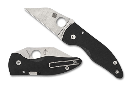 The MicroJimbo  Black G-10 PlainEdge Knife shown opened and closed.