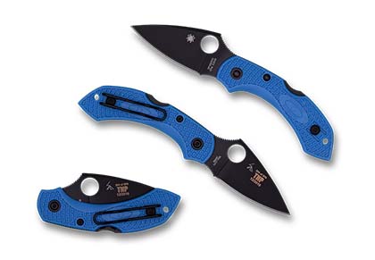 The Dragonfly  2 Blue FRN CPM S35VN Black Blade Exclusive Knife shown opened and closed.