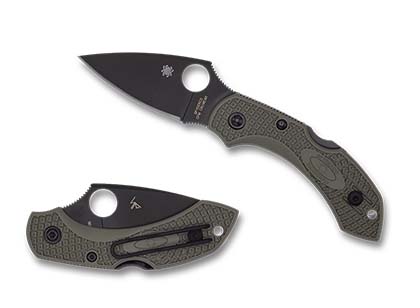 The Dragonfly  2 OD Green CPM CRU-WEAR Black Blade Exclusive Knife shown opened and closed.