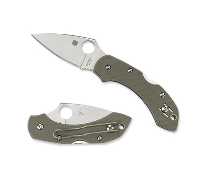 The Dragonfly  G-10 Foliage Green Knife shown opened and closed.