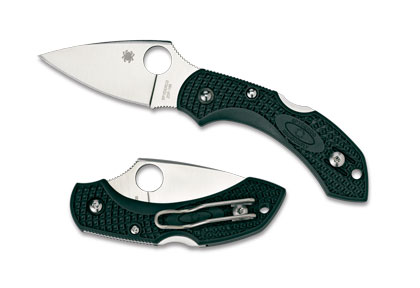 The Dragonfly  2 FRN British Racing Green ZDP-189 Knife shown opened and closed.
