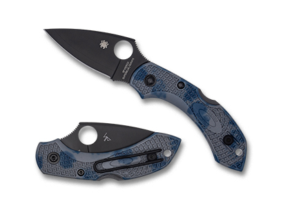 The Dragonfly  2 Gray-Blue Zome Super Blue Lightweight Black Blade Sprint Run  Knife shown opened and closed.