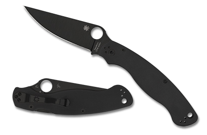 The Military  2 Black G-10 Black Blade Knife shown opened and closed.