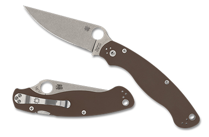 The MILITARY  2 BROWN G-10 CPM  15V  SPRINT RUN  Knife shown opened and closed.