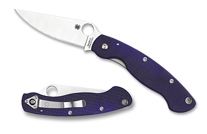 The Military  Model G-10 Dark Blue CPM S110V Knife shown opened and closed.