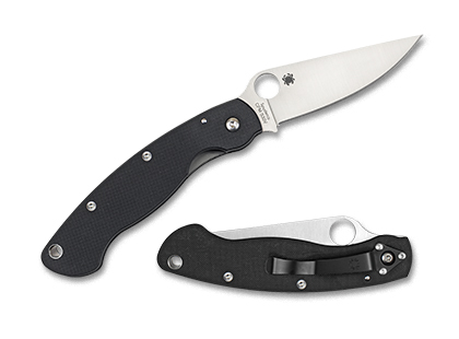 The Military  Model G-10 Black Left Hand Knife shown opened and closed.