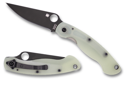The Military  Model Natural G-10 CPM M4 Black Blade Exclusive Knife shown opened and closed.
