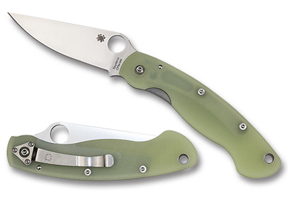 The Military   Model G-10 Natural CPM M4 Exclusive Knife shown opened and closed.