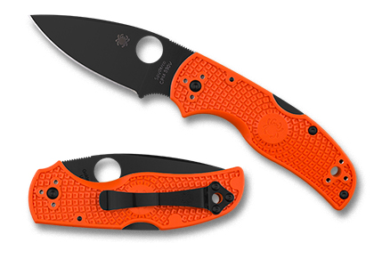 The Native   5 FRN Orange Black Blade CPM S90V Exclusive Knife shown opened and closed.