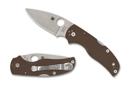The Native  5 BROWN G-10 CPM  15V  SPRINT RUN  Knife shown opened and closed.
