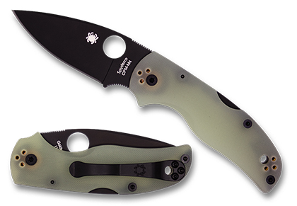 The Native  5 Natural G-10 CPM M4 Black Blade Exclusive Knife shown opened and closed.