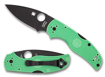 The Native  5 FRN Mint Green CPM M4 Black Blade Exclusive Knife shown opened and closed.