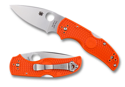 The Native   5 FRN Orange CPM S90V Exclusive Knife shown opened and closed.