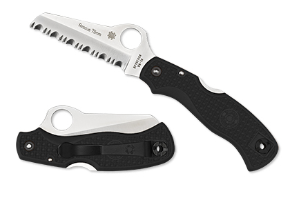 The Rescue 79mm  FRN Black Knife shown opened and closed.