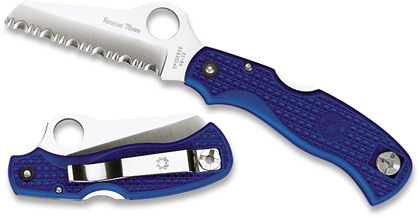 The Rescue 79mm  Blue FRN Knife shown opened and closed.