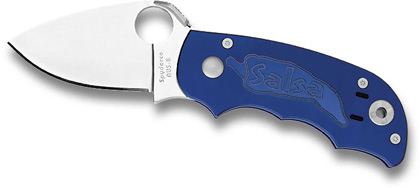 The Salsa  Aluminum Blue Knife shown opened and closed.