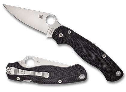 The Para Military  2 Black Aluminum Cosmic Arc CTS BD1N Exclusive Knife shown opened and closed.